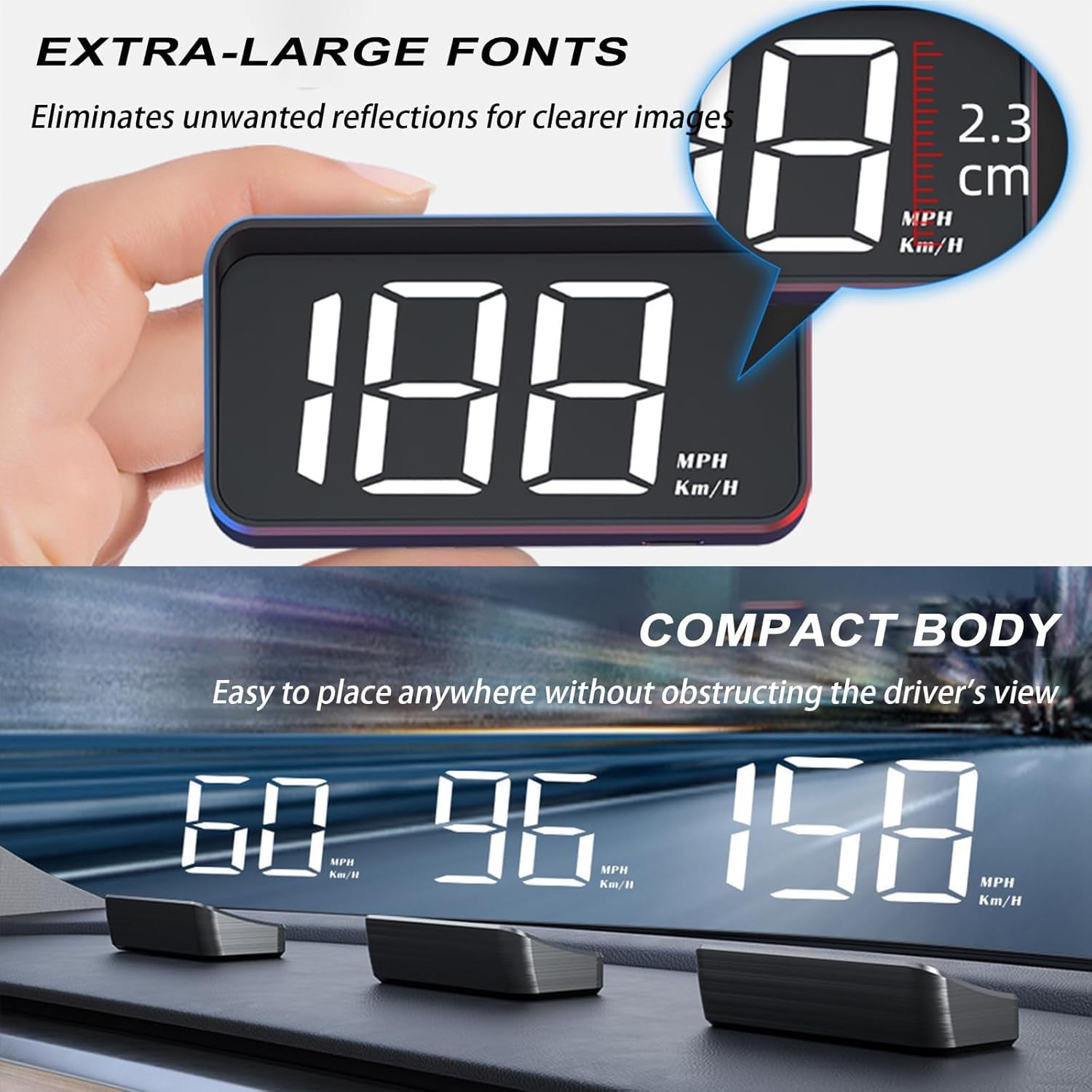 HUD Display velocità per Auto per Mini Cooper SE Convertible John Cooper Works Electric, Display Digitale velocità HUD Head-Up Display Tachimetro Digitale Head-Up Display,White