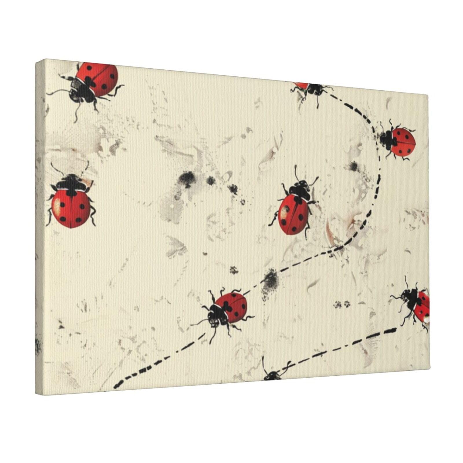 YKLJG Art Ladybug Tracks print Printed Wall Art Canvas Prints 45x30 CM Wooden Framed Picture Painting Artwork for Bedroom Kitchen Home Office Decor