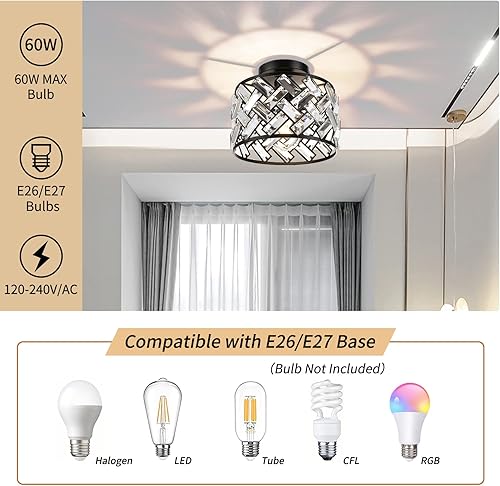 Miniatura 5 de FRIDEKO HOME Accesorios de iluminación para techo  Lámparas de pasillo negras de cristal semi empotrado Iluminación de techo para dormitorio,