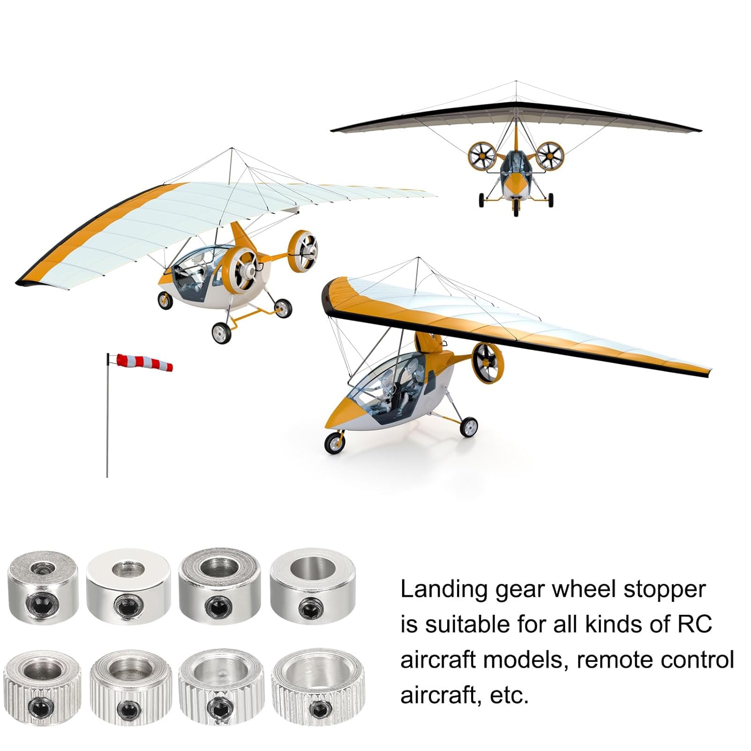 MECCANIXITY 10Pcs Landing Gear Stopper 1.55 x 6mm/0.06"x 0.24" Plane Wheel Collar Block with Wrench for RC Airplane Model Remote Aircraft