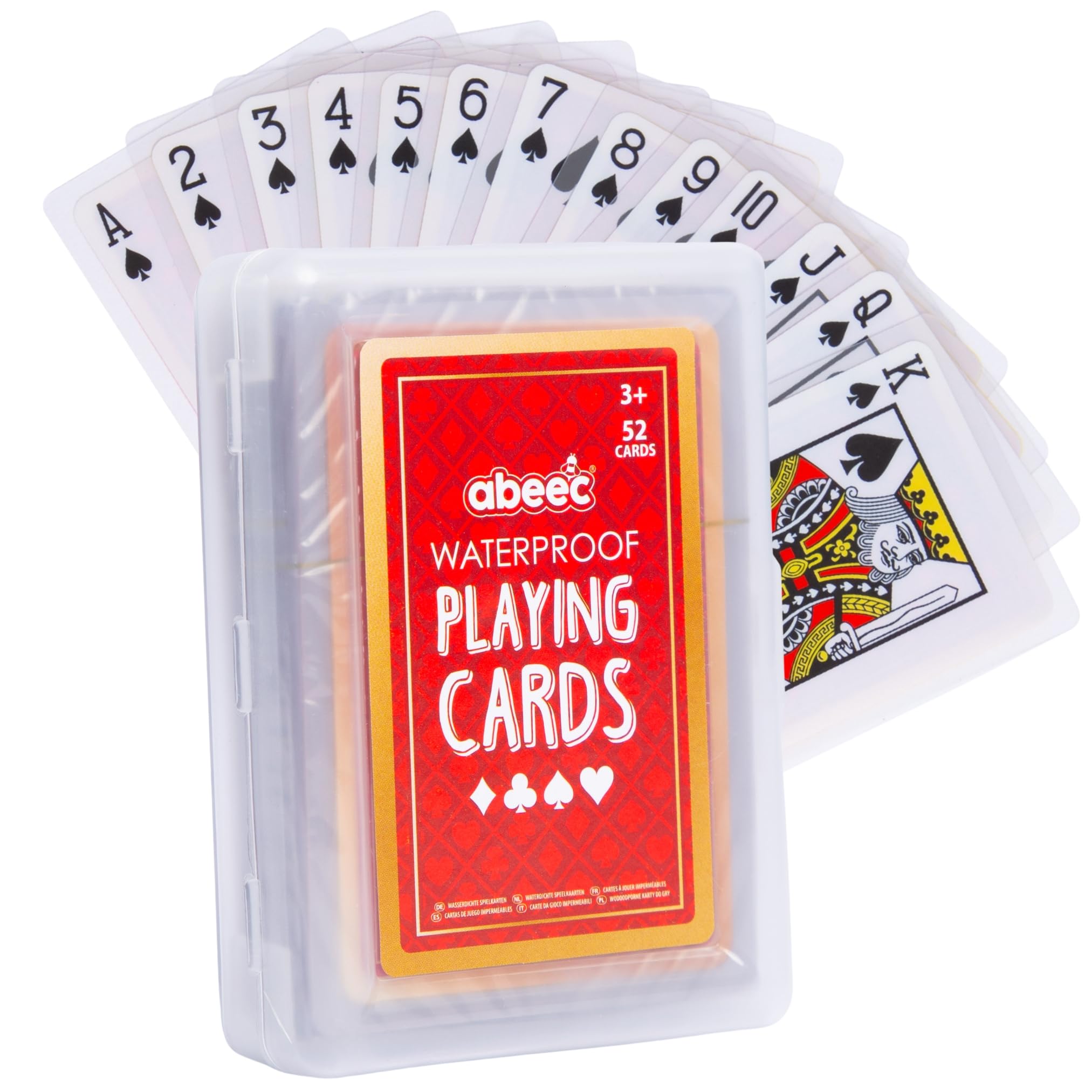 abeec Waterproof Playing Cards, 52 Card Deck of Plastic Playing Cards with Waterproof Case, Easy Read Darker Print, Family Card Games for Pool, Beach, Camping, Travel and Holidays, Age 3+