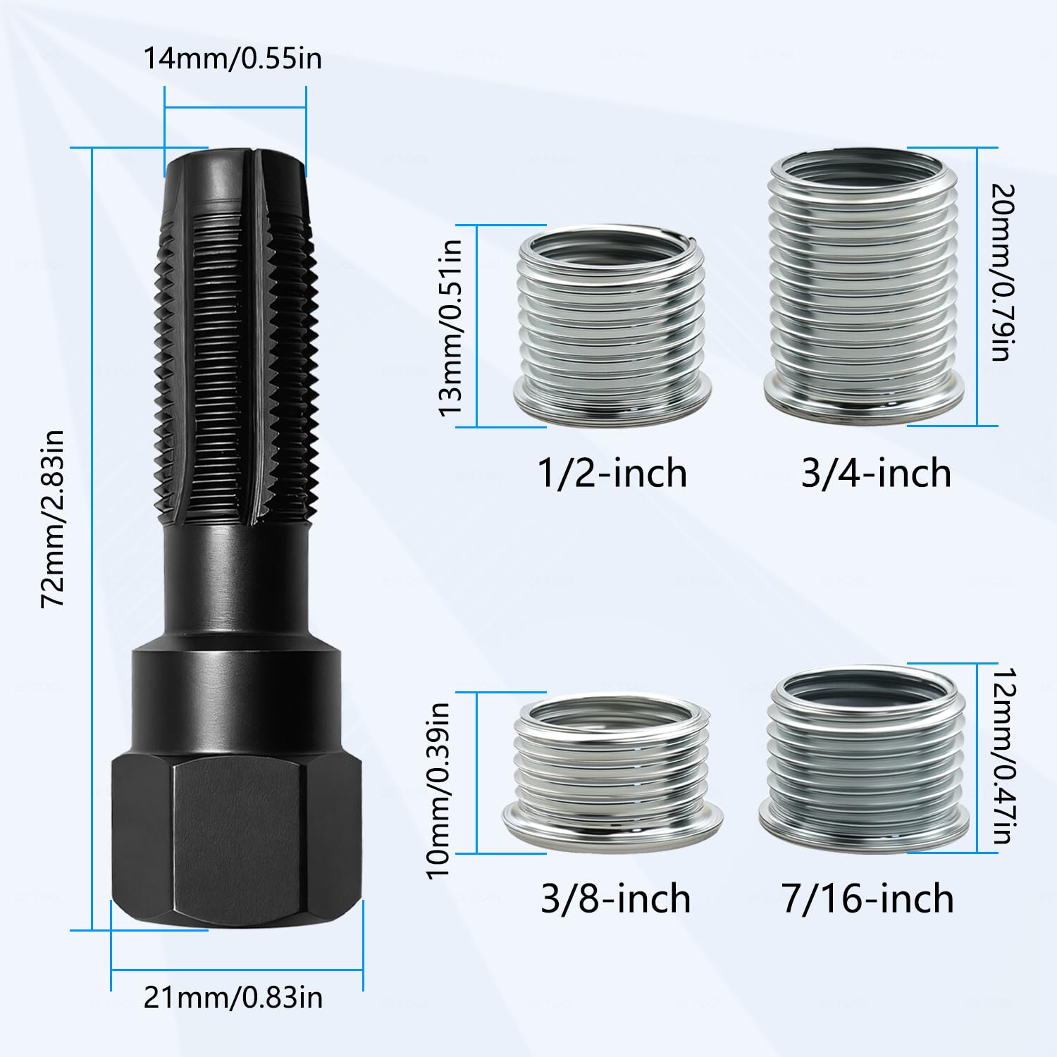 ZKTOOL 5 Piezas M14 x 1.25 Kit de Reparación de Roscas de Bujía, Kit de Roscado de Cabeza de Cilindro, Herramienta de Reparación de Roscas de Cilindro de 14 mm Reamer, 4 Insertos de Rosca