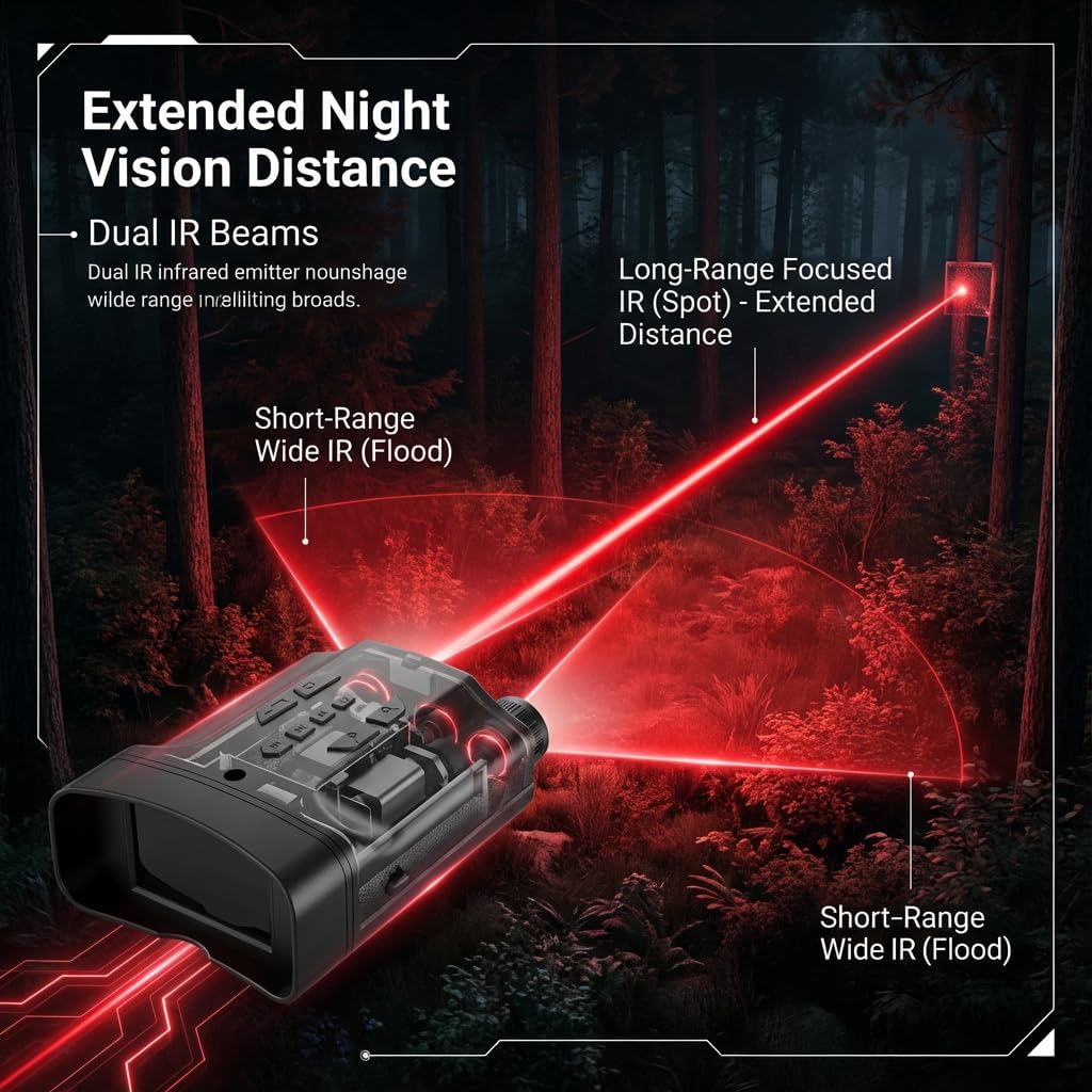 Night Vision Goggles with Dual Infrared, 50mm Long-Range Digital Night Vision Device, Built-in Flashlight, Handheld/Head-Mounted/Tripod Compatible for Hunting, Camping & Night Patrol (No SD Card)