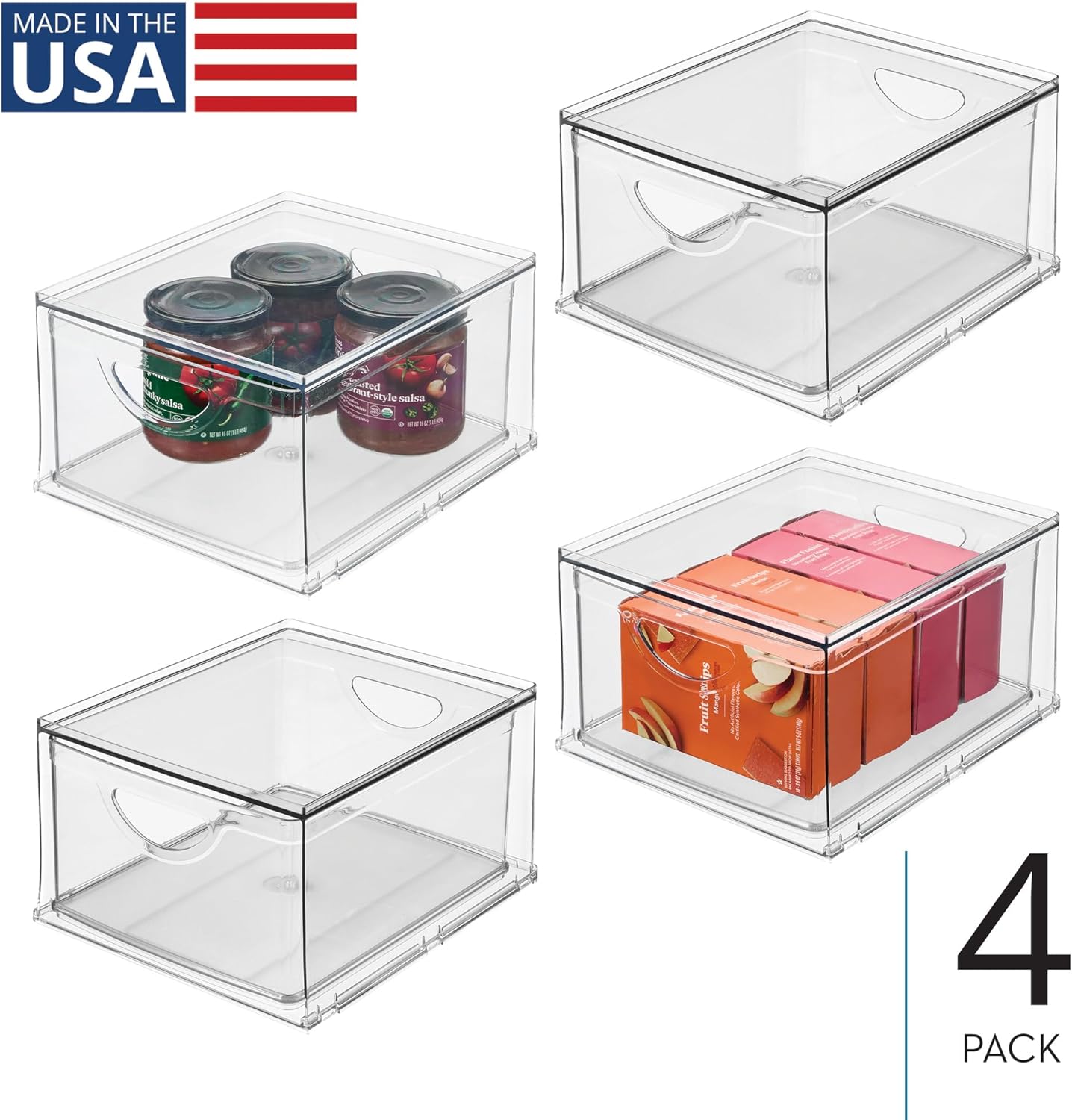 iDesign Stackable Storage Drawer for Fridge, Pantry, or Under Sinks, Set of 4, Clear, Made in USA