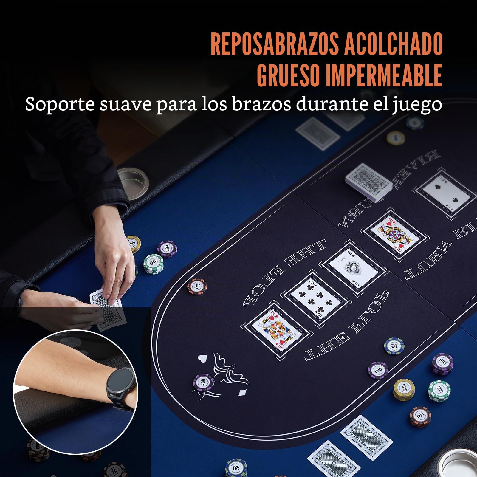 VEVOR Mesa de Póquer Plegable de 72 Pulgadas para 8 Jugadores - Casino Texas Holdem Blackjack con Rieles Acolchados y Portavasos de Acero Inoxidable - Mesa de Juego de Cartas