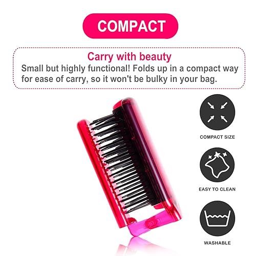 Miniatura 6 de Trinity - Cepillo de pelo plegable, antiestático, cepillo desenredante para el cabello, para mujer, tamaño de viaje, cepillo desenredante de