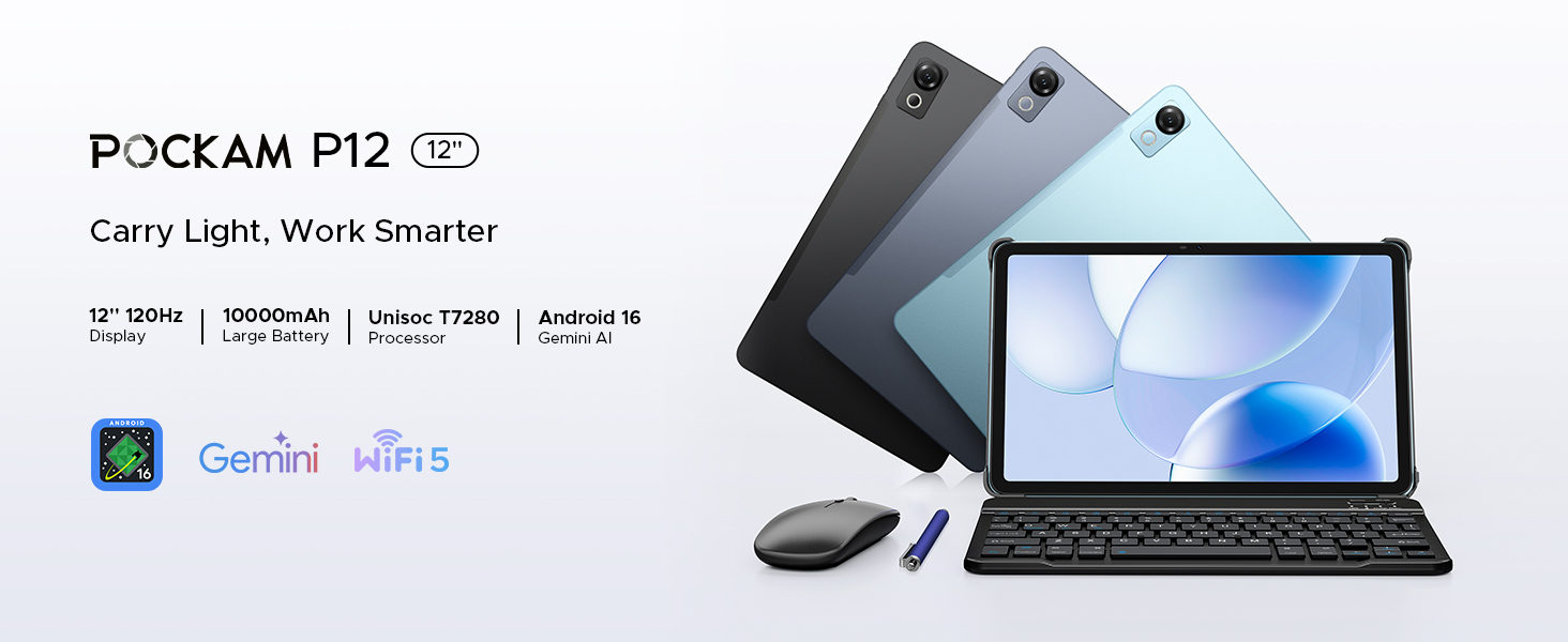 P12 Android 16 Tablets, 120Hz 2.4K 12 Inch Tablet with Gemini AI