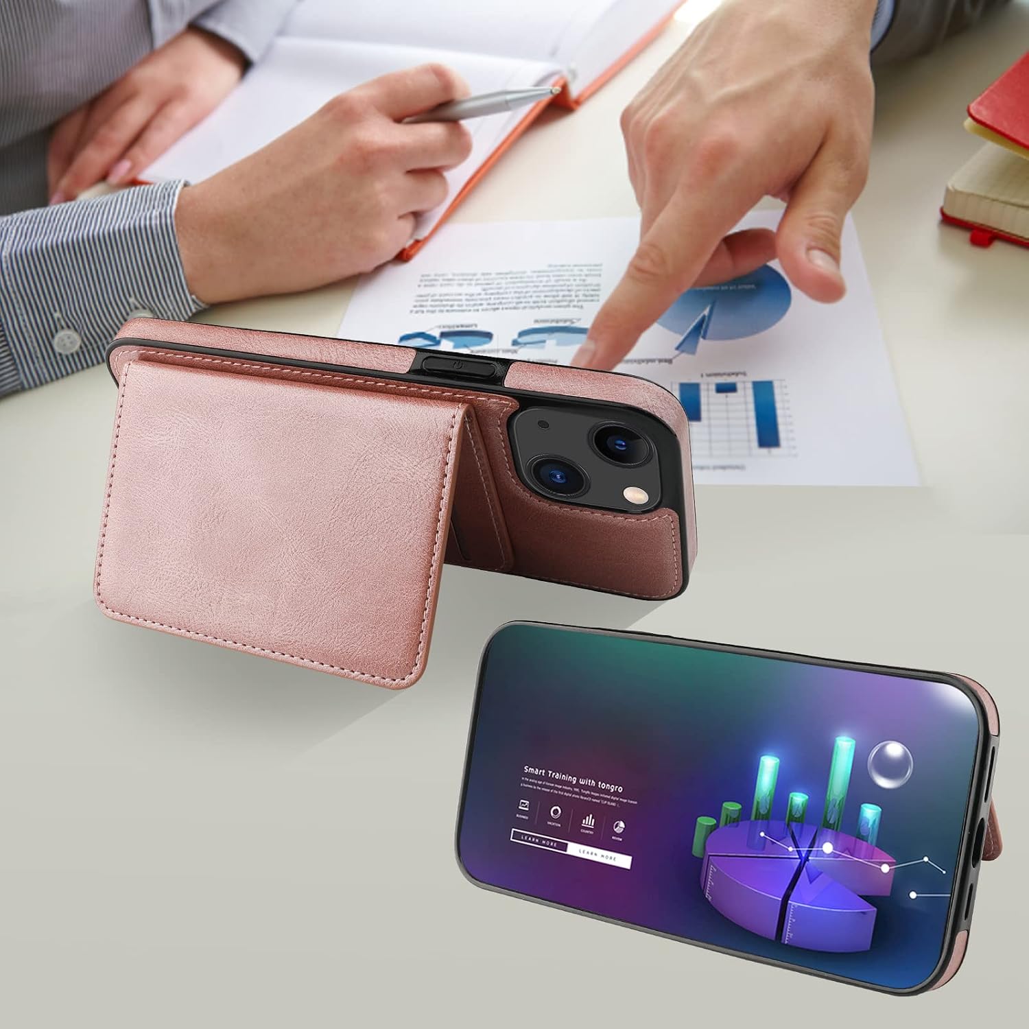 Bocasal Wallet Case for iPhone 13 Compatible with MagSafe Magnetic RFID Blocking Detachable Premium PU Leather Flip Case with Card Slots Holder Kickstand Wireless Charging 6.1 Inch Rose Gold