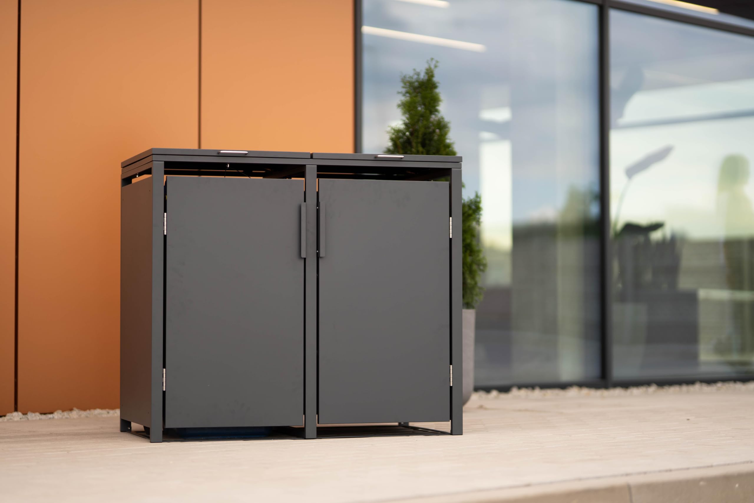 SMARTBOX 2er Mülltonnenbox für 120 l in Anthrazit - Premium Verkleidung Wetterfest & Korrosionsbeständig - Storage Cabinet Möbelschrank mit Gasdruckdämpfer Soft-Close Deckelseilzug Magnetverschluss