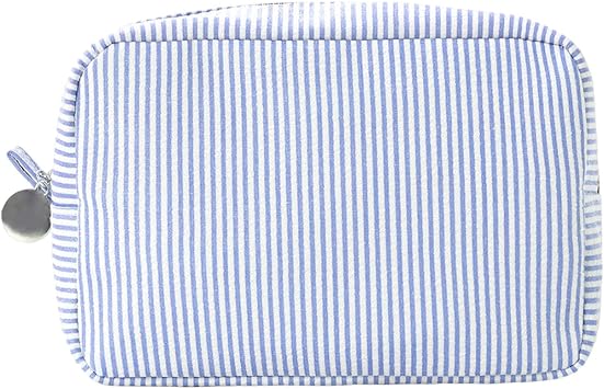 Travel Makeup Bag Small Cosmetic Organizer, Striped Toiletry Bag With Zipper Portable For Purse, Skincare & Brushe
