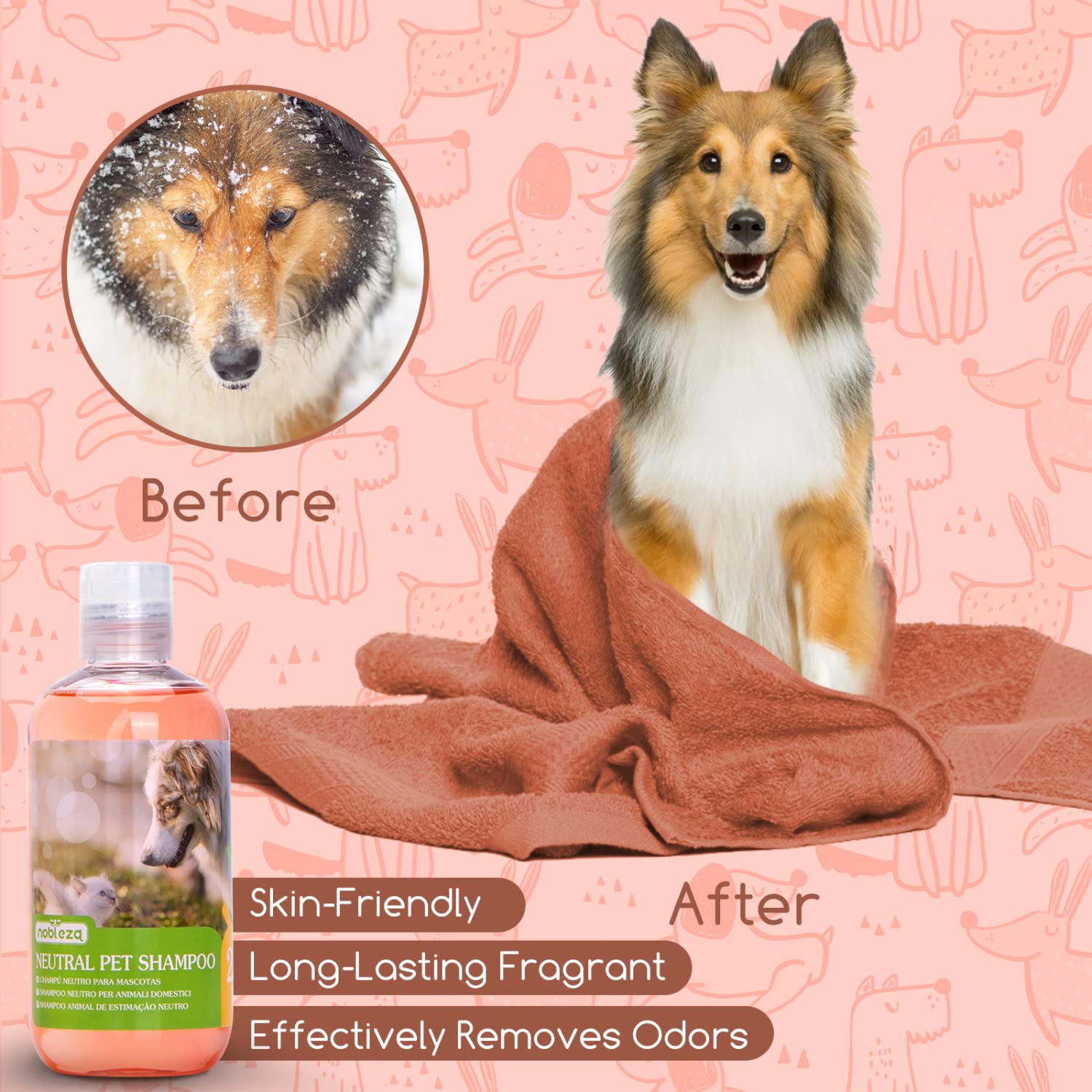 Nobleza Shampoo per Cani 250 ml - Shampoo per Cani e Gatti Shampoo nutriente per Cani per Pelli sensibili e Pelo Lucido, a PH Neutro, idratante e idratante
