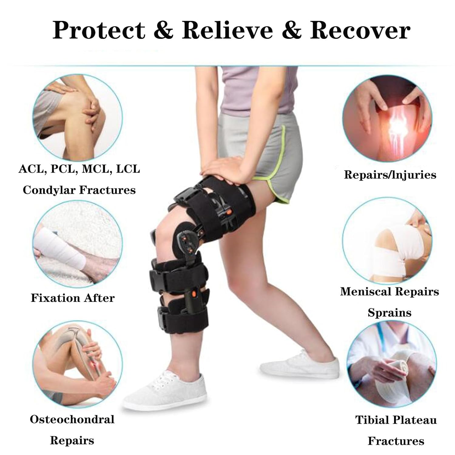 SFKLYU Knee Joint Fixation Bracket Orthosis Stabilizer Adjustable Recovery Knee Brace Orthopedic Guard Immobilizer Stabilizer for Orthopedic Rehab,A