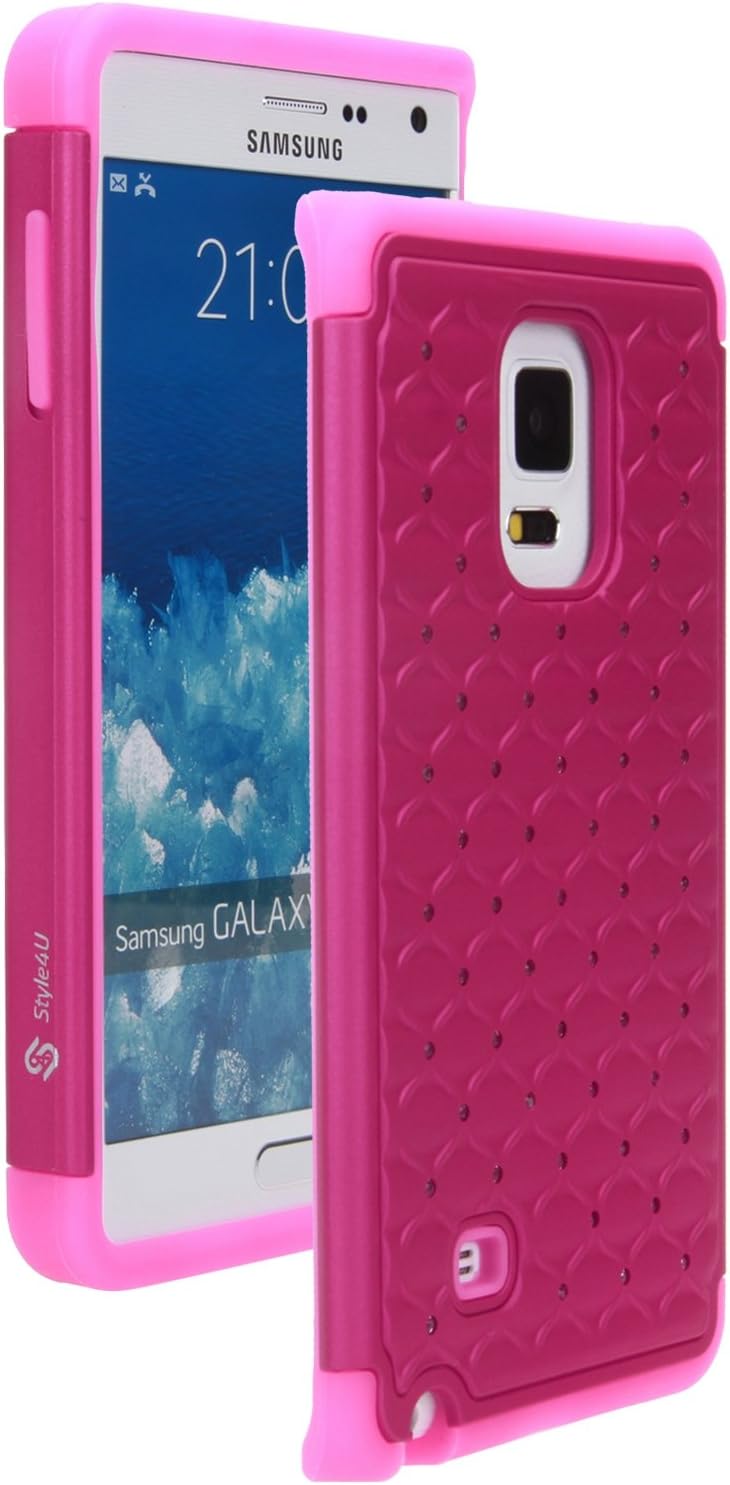 Style4U Galaxy Note Edge Case, Galaxy Note Edge Studded Rhinestone Crystal Bling Hybrid Armor Case Cover for Samsung Galaxy Note Edge/Note 4 Edge with 1 Stylus [Hot Pink/Hot Pink]