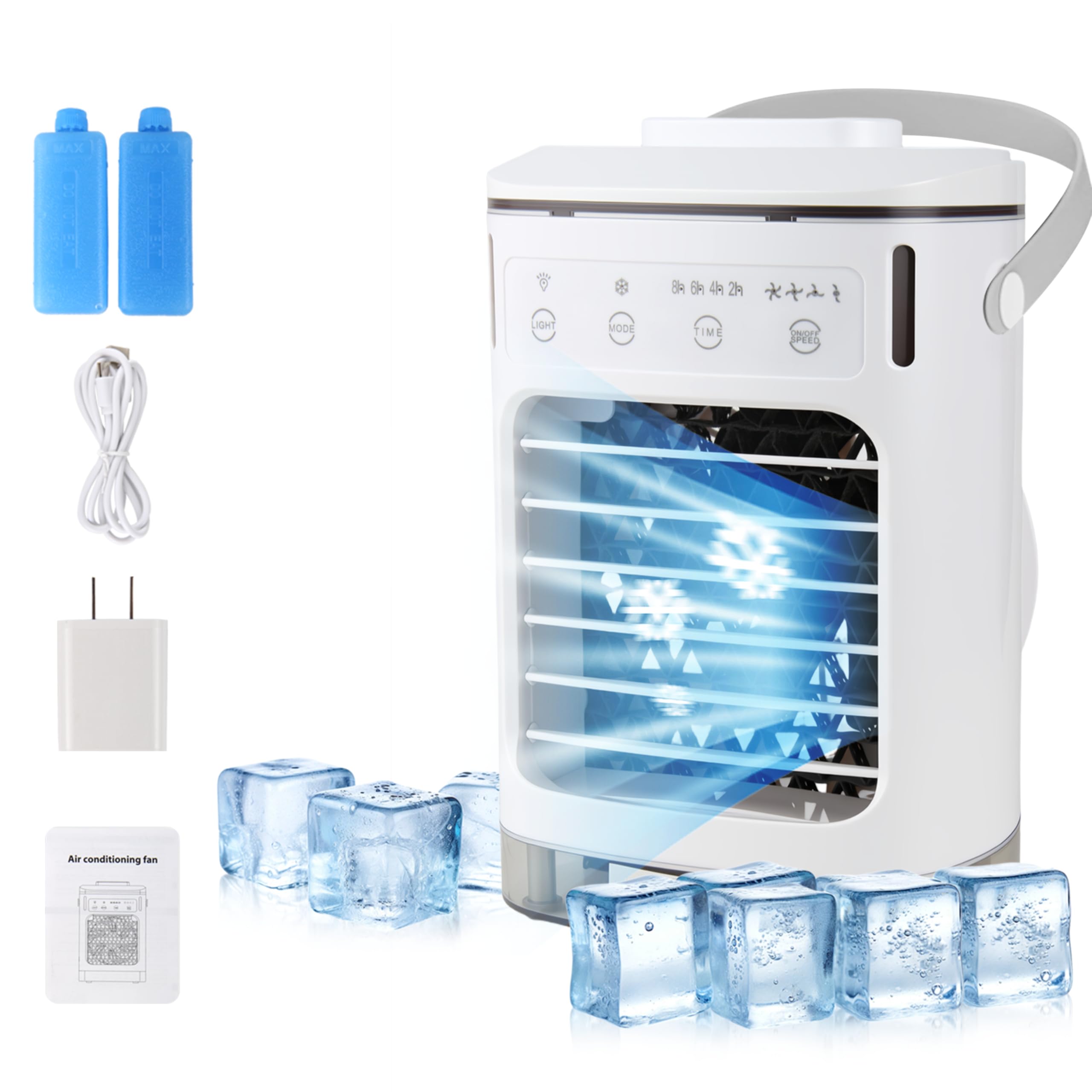 Portable Air Conditioners 4-in-1 Cooling Fan 4 Speeds 3 Modes 2-8H Timer 7 Color Lights AC Unit with