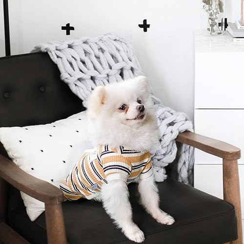 Miniatura 6 de TONY HOBY Pijamas para perros machos, mono de 4 patas con rayas marrones, camisa para perros pequeños y medianos (marrón, macho, L)