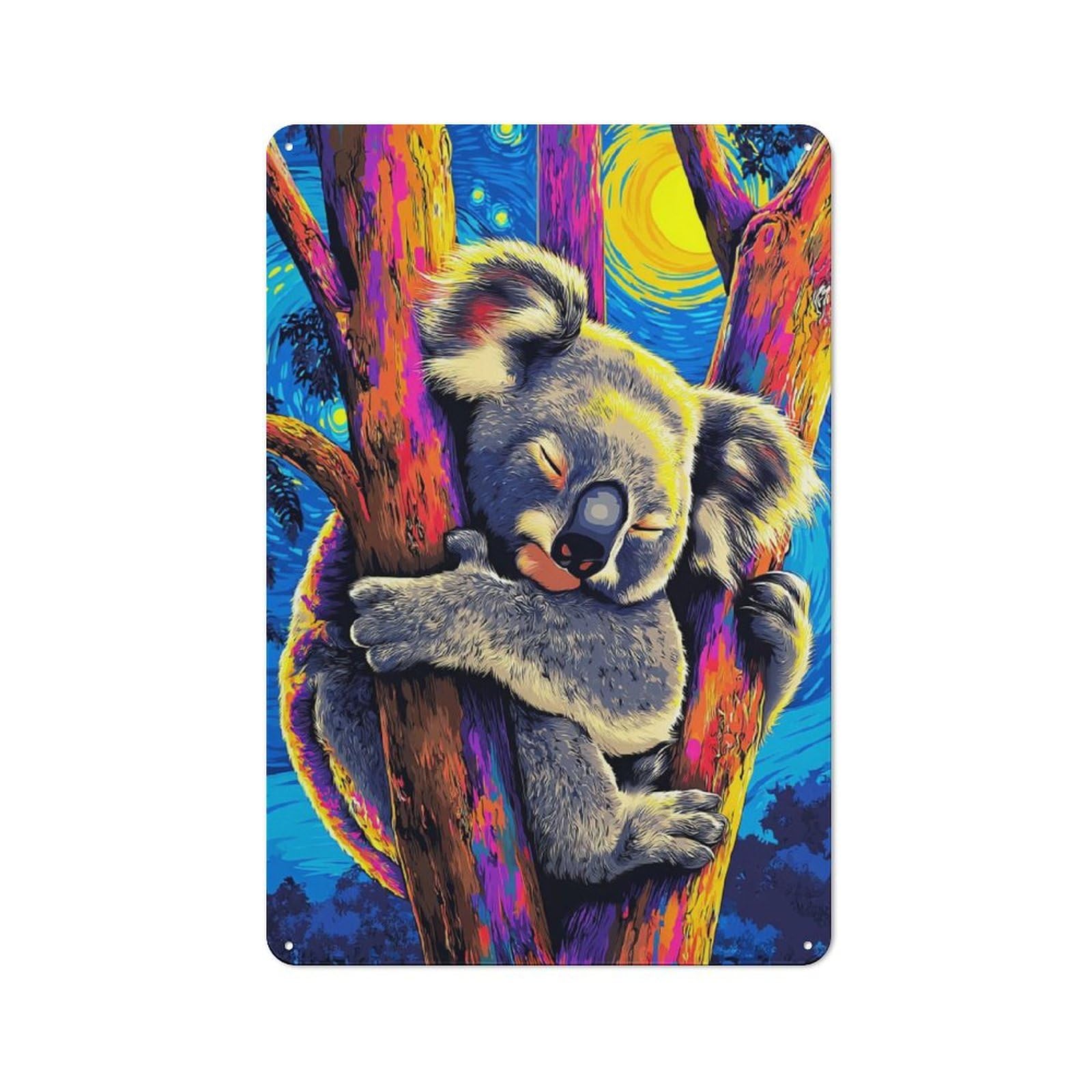 Junmoney Koala Dreams In Colorful Forest Metal Wall Sign 30X20cm Featuring For Bar Or Restaurant, For Themed Interiors In Bars And Restaurants