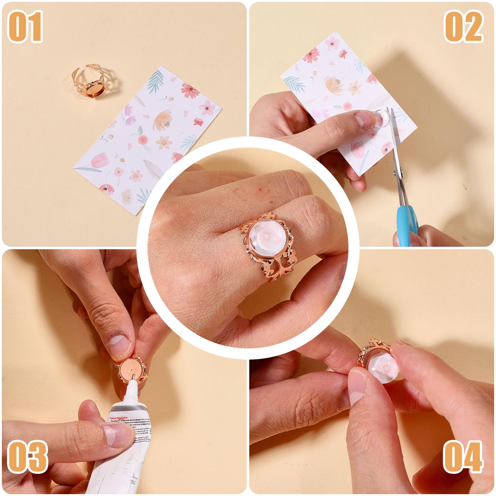 35 unidades de base de anillo de metal ajustable en 5 colores, kit de construcción de anillo de dedo, cabujón, base vacía, almohadilla plana con 35 cabujones de cristal para la fabricación