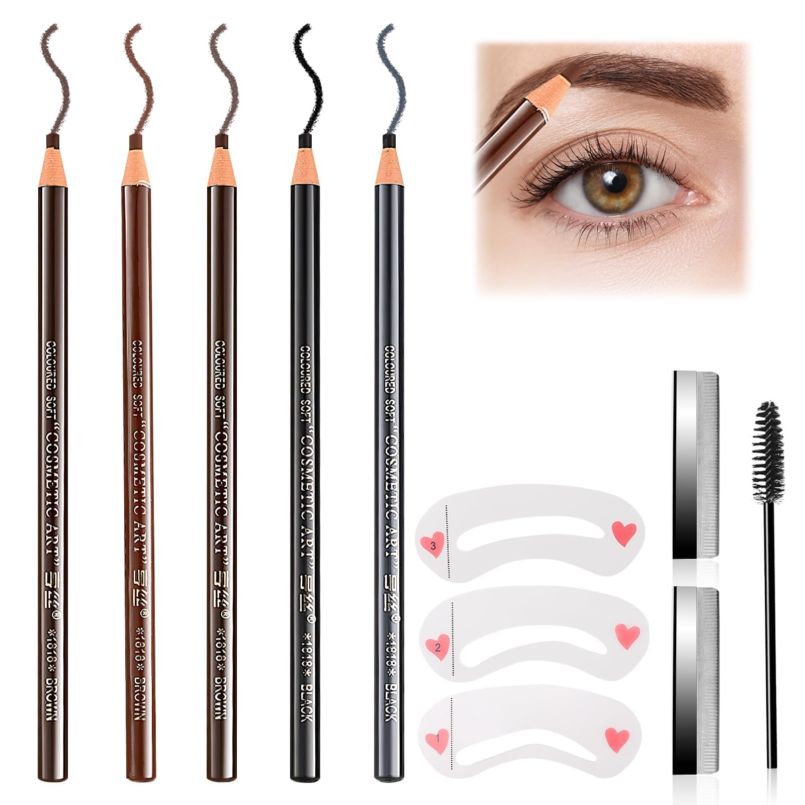 Lápiz de Cejas en 5 Colores, 5 Piezas Waterproof Lapiz Cejas Profesional Impermeable Microblading Juego en Lápices de Cejas Portátil Lapiz de Cejas para Maquillaje de Tatuaje de Belleza (11)