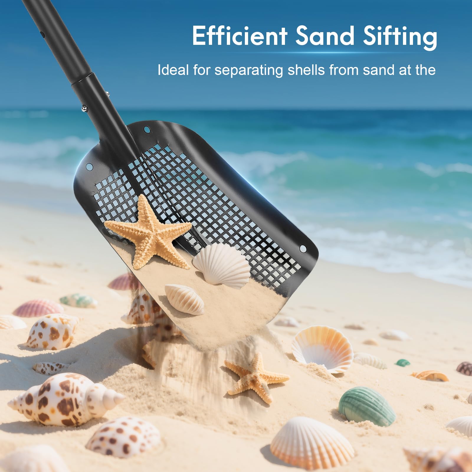 Siebschaufel, 53,5 cm lang, robust, Metall-Sandsieb, Hühnerstallschaufel für Sand, Strandschatzsuche, Siebschaufel mit Löchern, geeignet für Strand, Hühnerstall, Gartenarbeit usw.