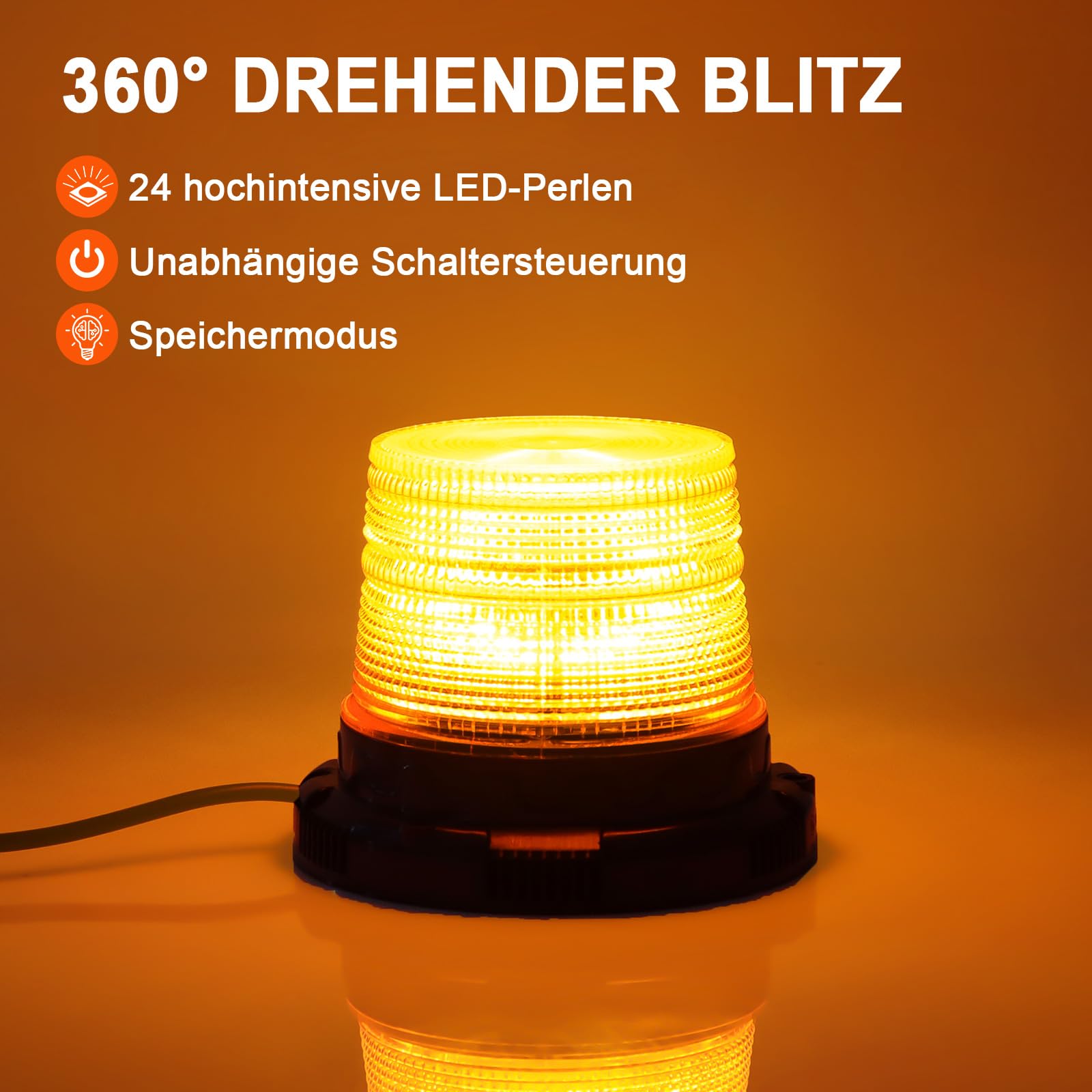 AnTom Rundumleuchte 12V 24V Gelb LED Magnet mit Sprachalarmfunktion Warnleuchte 3-Meter-Kabel und Doppel-Schalter für Lkw, Traktor, SUV, Golfwagen, Notfallfahrzeuge und Baustellen