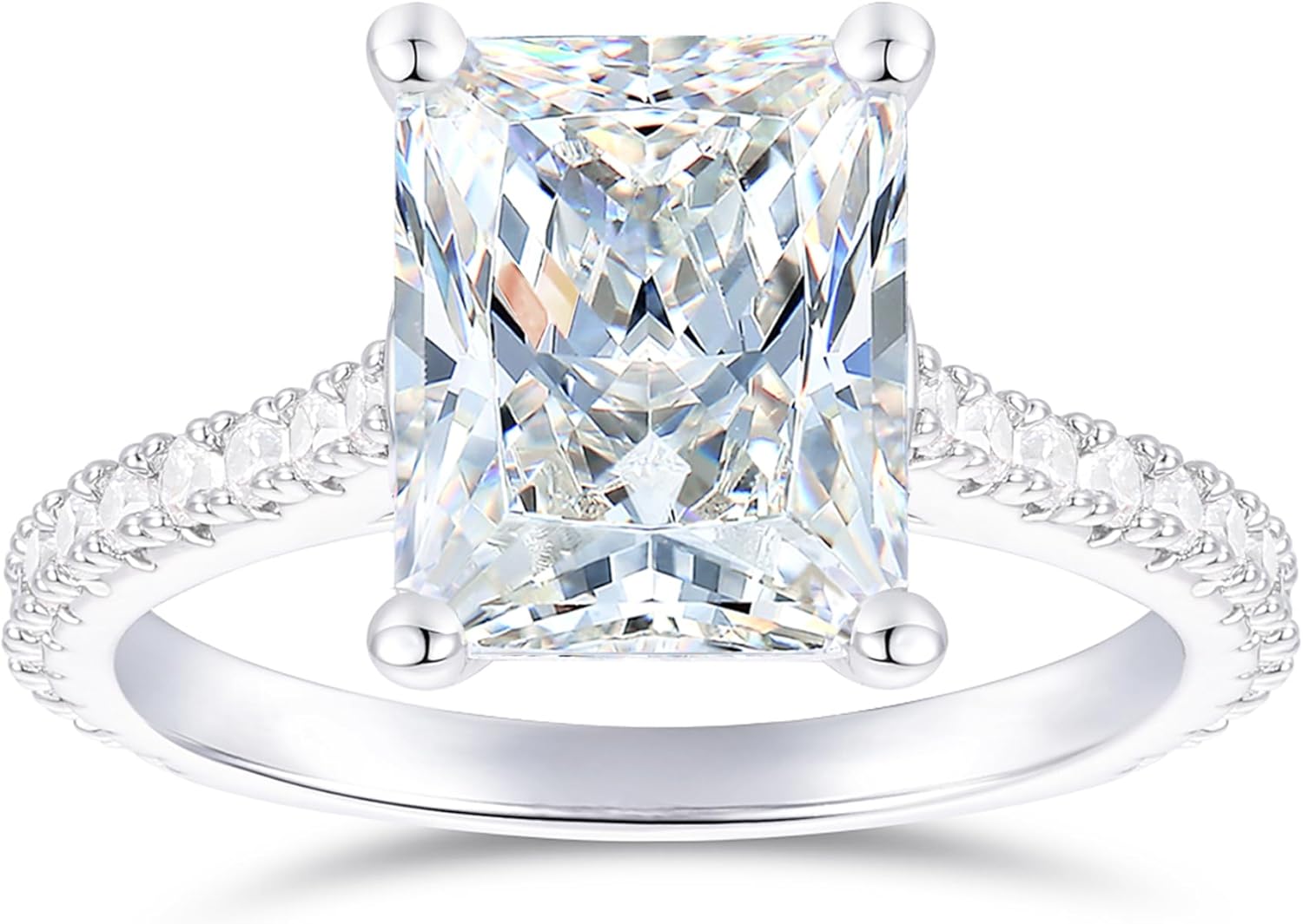 14K White Gold 4 Carat Radiant Cut Moissanite Engagement Ring Classic 4-Prong 8x10mm Radiant Engagement Ring for Women