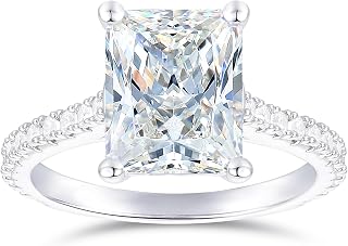 14K White Gold 4 Carat Radiant Cut Moissanite Engagement Ring Classic 4-Prong 8x10mm Radiant Engagement Ring for Women (White Gold - 7)