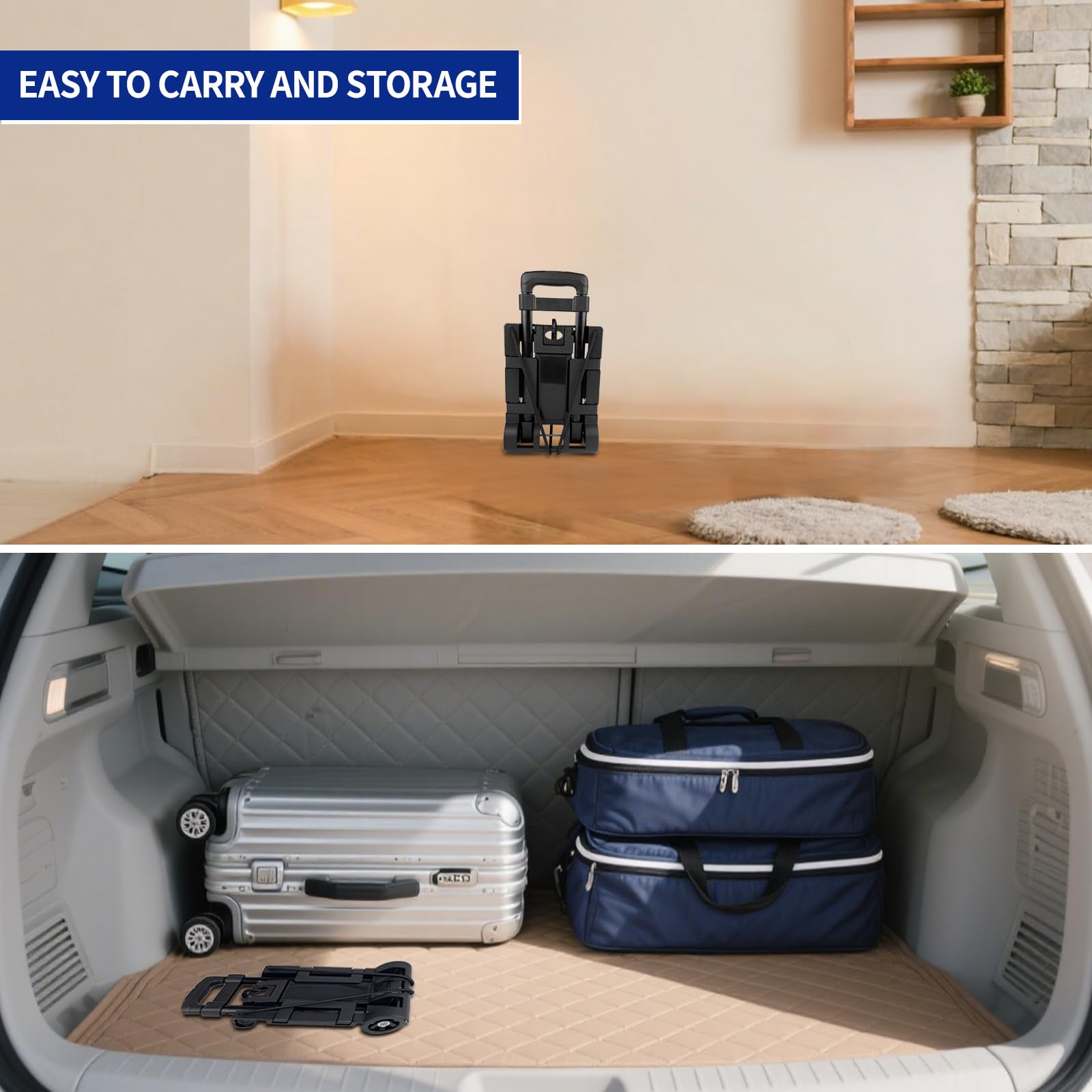 Carrello Pieghevole in Alluminio, Portatile Carrello per Trasporto, Portata Massima 65kg, Manico Telescopico Lungo 95.5 cm, Dimensioni Piattaforma 35 * 36 cm Ideale per Viaggi, Traslochi