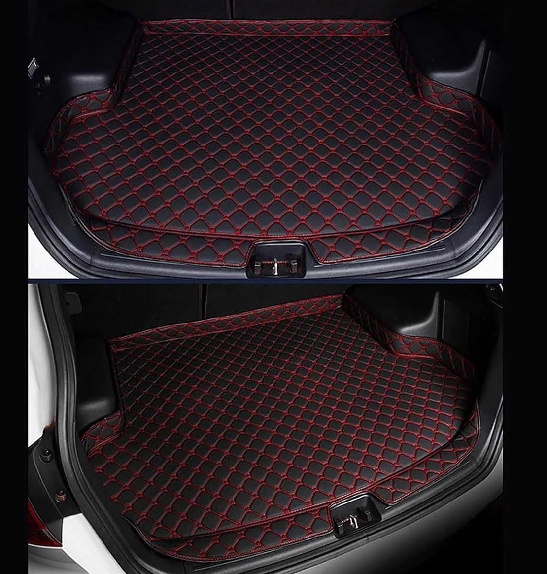 Car Leather Boot Mats Liner Protector for Dodge Challenger III 2008-2023, Rear Trunk Carpets Anti Scratch Cargo Tray Interior,A/BlackRed