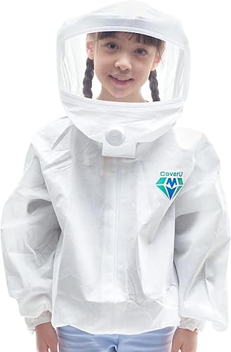 Medtecs Traje protector de medio cuerpo 5 opciones de tamaños (2 piezas) Overol desechable blanco con capucha, trajes de seguridad para materiales