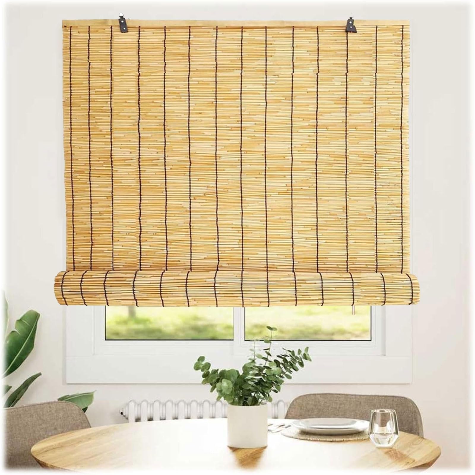Blackout Bamboo Roller Shades 60 80 100 120×240CM Retro Natural Reed Window Blinds UV Protection Waterproof Privacy Easy To Install for Outdoor Patio, Porch, Pergola, Balcony(140cmx100cm)