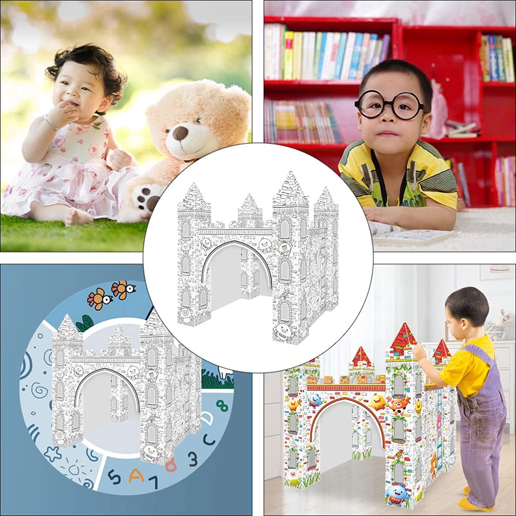EXCEART 1 Set Colorizing 3D Castle Paper Fairy Tale Castle Paintable Cardboard Castle Kids Art Craft Supplies for Indoor Outdoor Fun