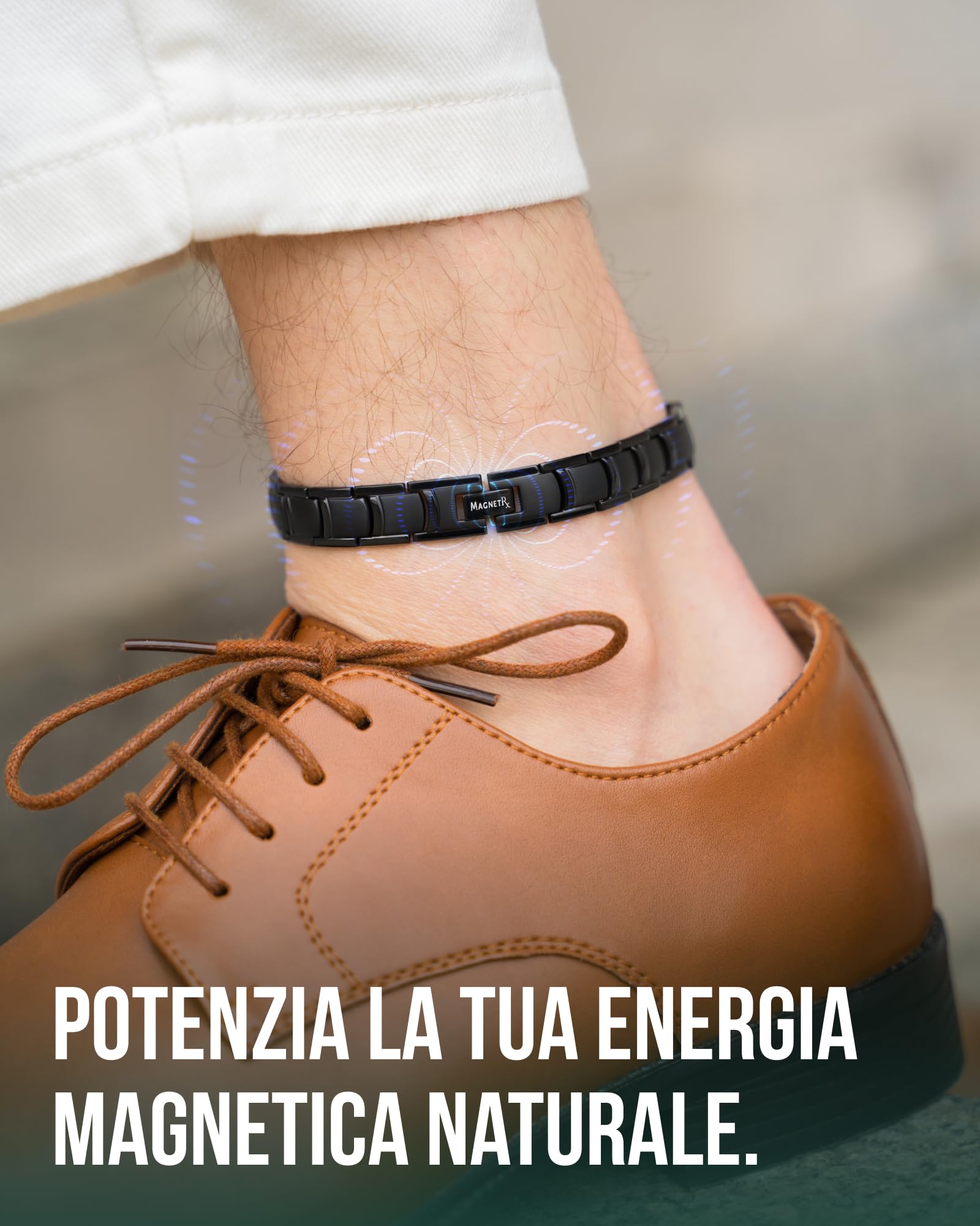 MagnetRX® Cavigliera Magnetica Terapeutica ad Alta Potenza in Titanio per Uomo – Regolabile con 50 Magneti Terapeutici (Nero)