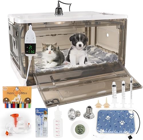 HKDQ Incubadora de cachorros con calefacción, incubadora para cachorros, incubadora para cachorros y gatitos recién nacidos, incubadora de gatitos,