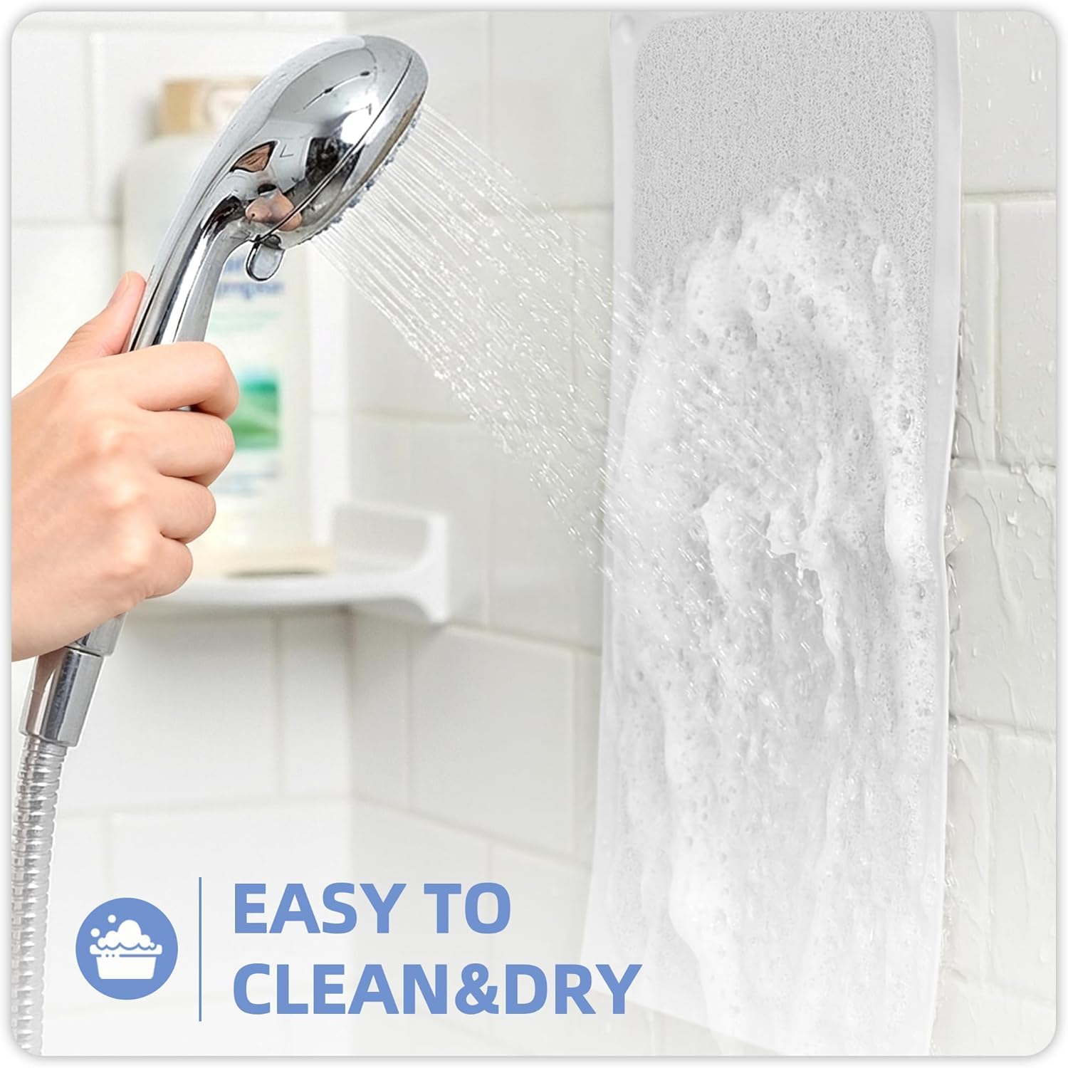 Bosap Upgraded Non Slip Shower Mat,Anti Slip Bathtub Mat with Suction Cups,Scrubber Mats,Easy to Clean,Quick Dry,Easy Drainage,Loofah Bath Mat for Tub,Shower,Bathroom Essentials.White,24''x24''