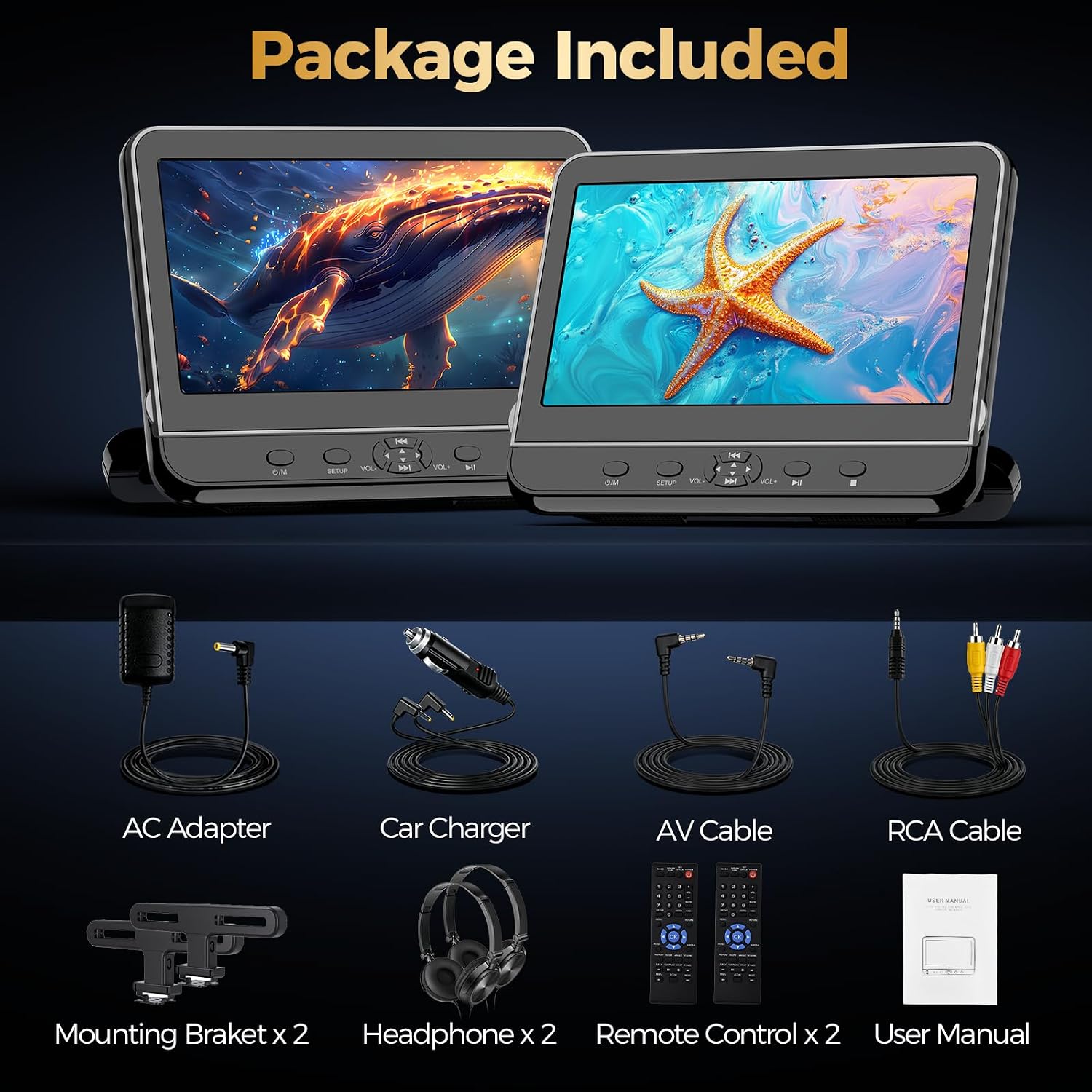 10.5" Portable DVD Player for Car with HDMI Input,2 Headphones & 2 Brackets