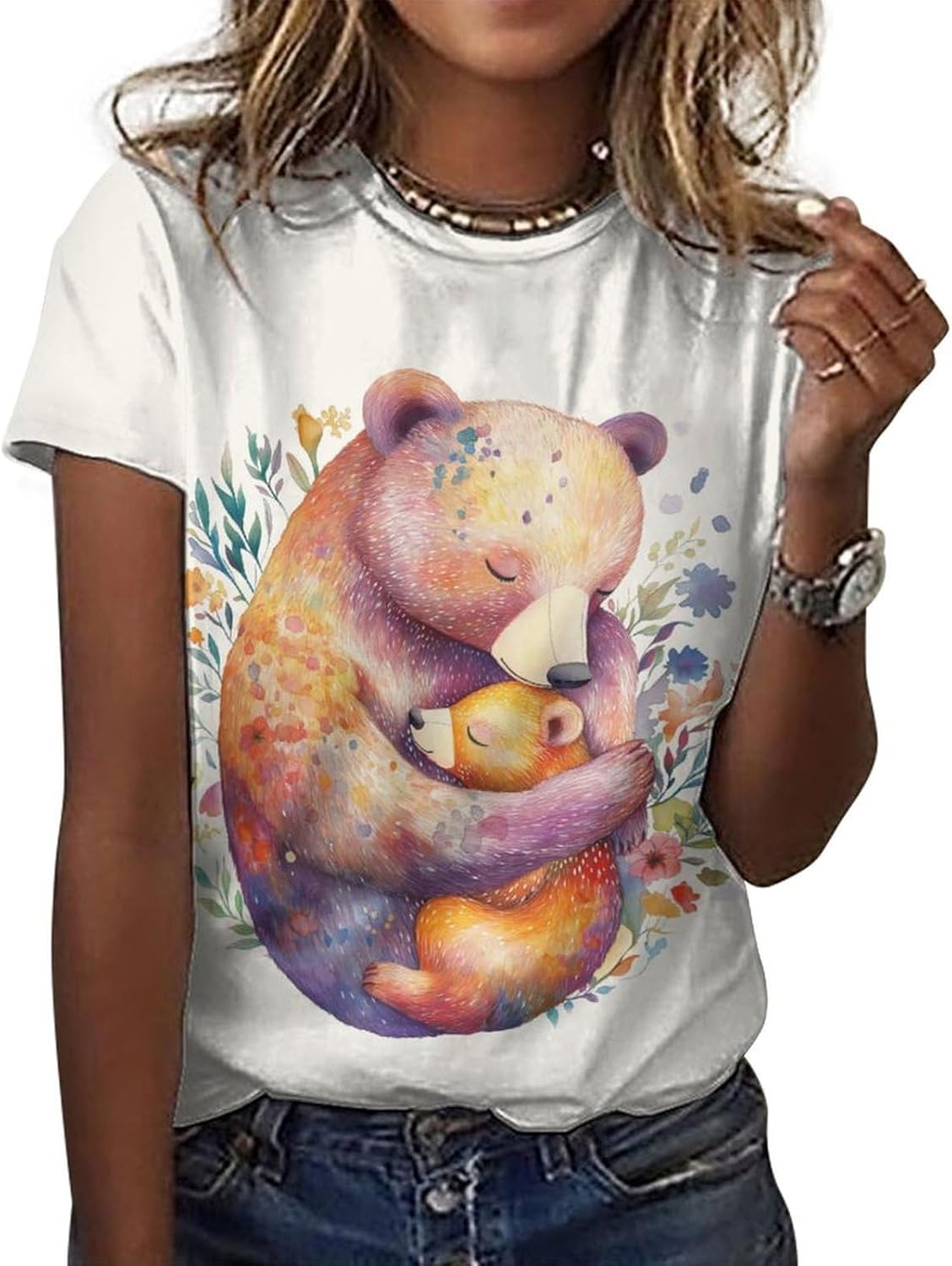 Mothers Day Shirt Animals Print Funny Casual Soft Comfy Short Sleeve Cotton Oversized Mama Daughter Matching Shirts