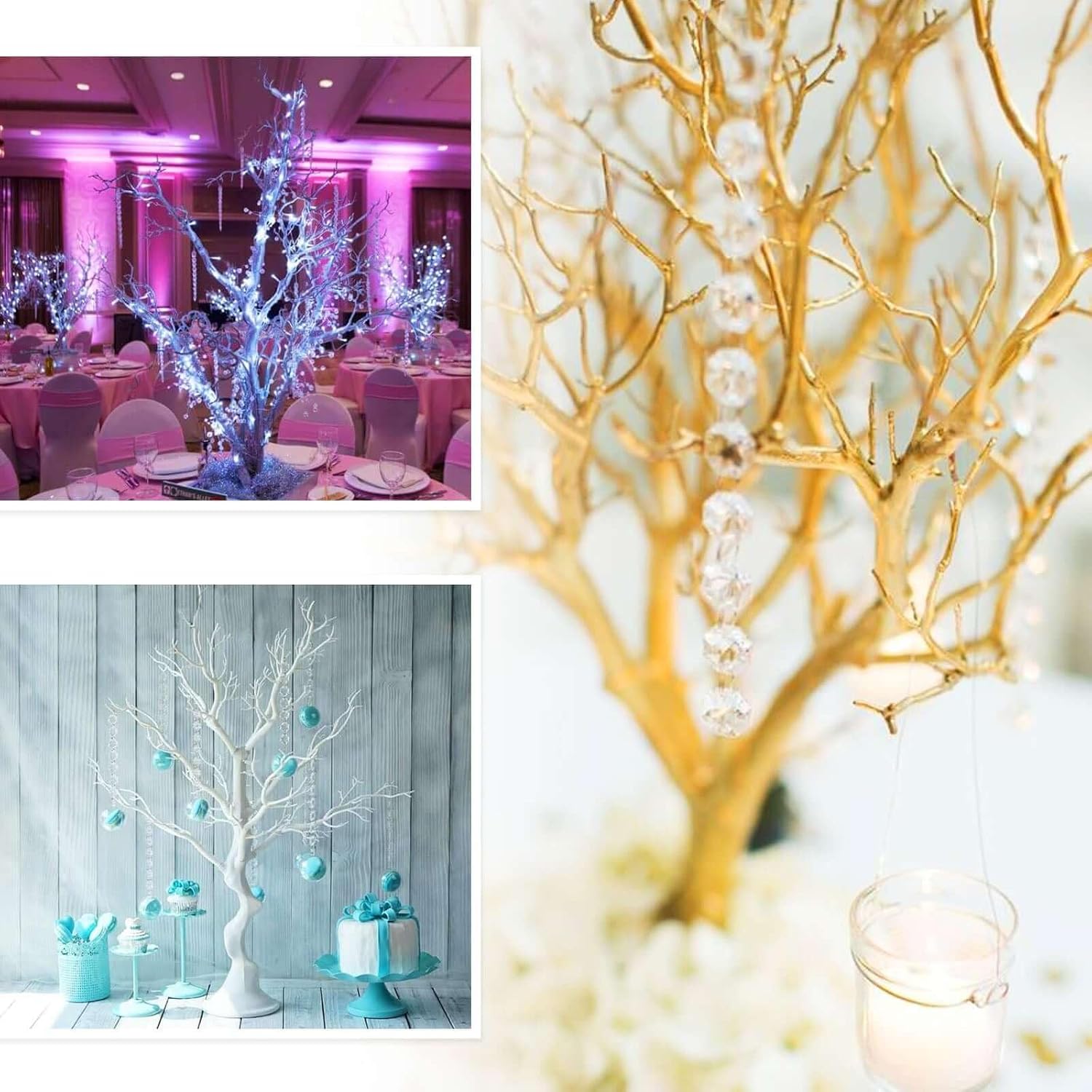 Efavormart 34" Manzanita Centerpiece Tree + 8 Acrylic Bead Chains for Wedding Banquet Birthday Party Event Tabletop Decorations - Black