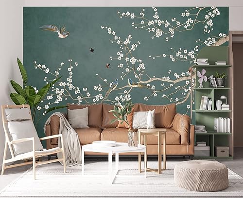 Miniatura 2 de Eierme Papel pintado de pared de flor de ciruelo, pájaro chinoiserie, para dormitorio, 103 x 69 pulgadas