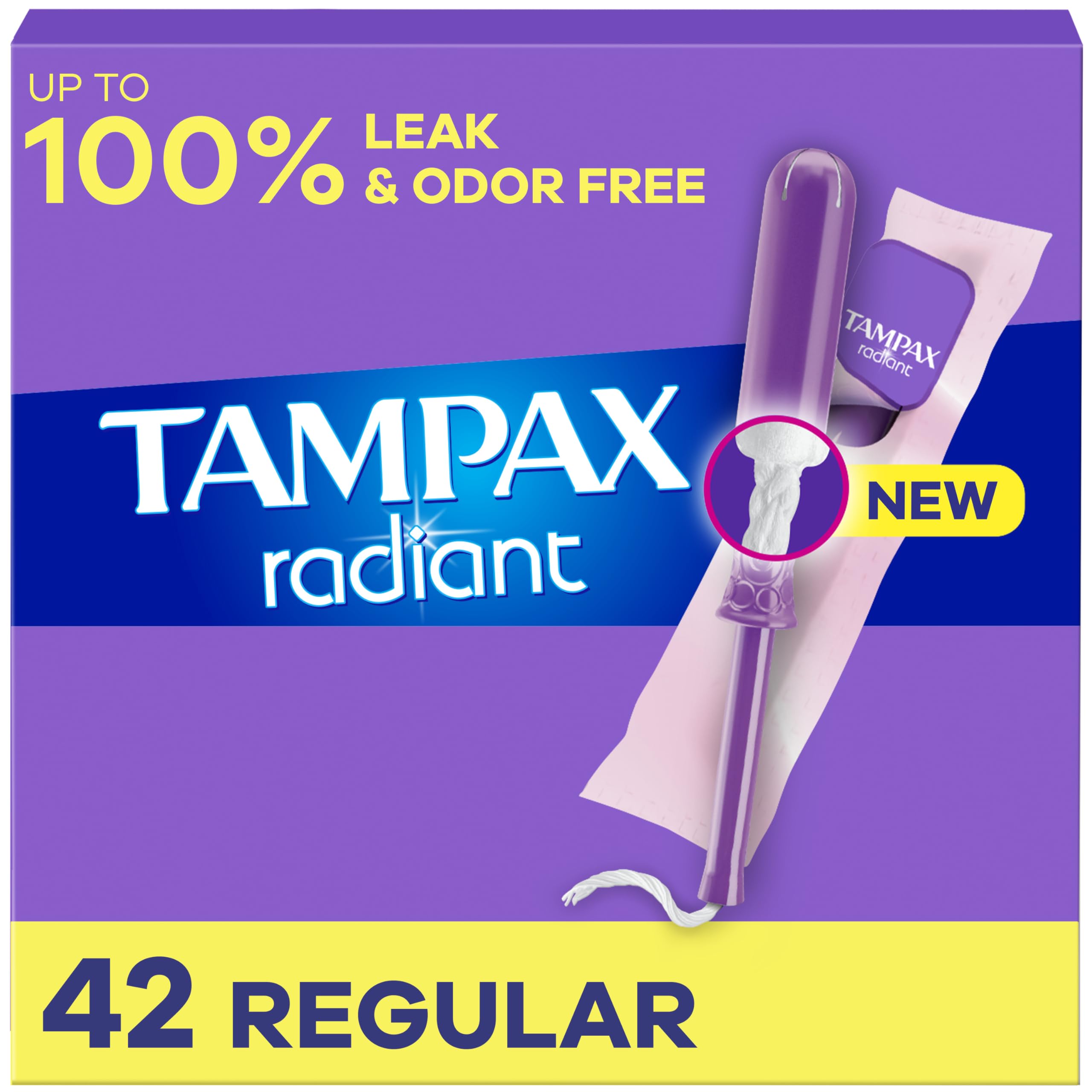 Tampax Radiant Tampons 42 R 2.7X 3/4/ 42ct, Pink and Blue