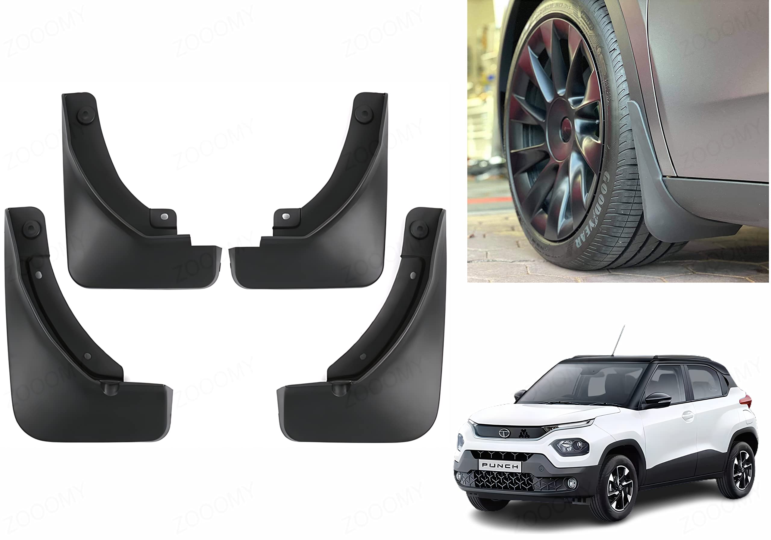Plastic Mud Flap | Mud Guard | Pack of 4 | Six Months Warranty | Compatible with Tata Punch (2021)