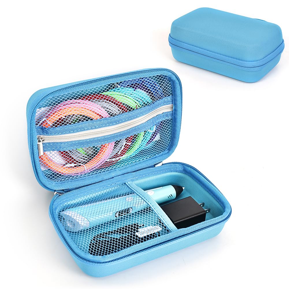 Custodia rigida per penna per stampa 3D SCRIB3D P1/MYNT3D Super 3D Pen antiurto custodia da viaggio rigida anti-goccia con tasca in rete per filamento PLA e caricabatterie, Blu