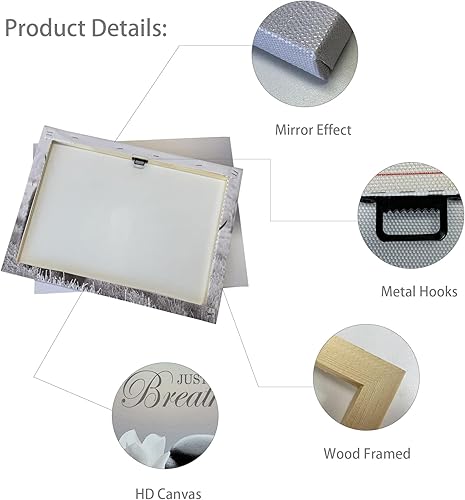 Miniatura 7 de Lienzo decorativo de piedra zen, póster de citas de yoga con texto en inglés Just Breathe Yoga para decoración de spa, impresiones de flores de loto