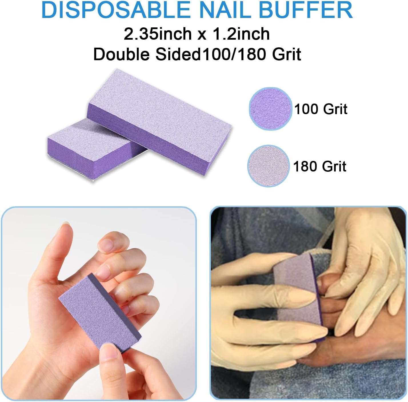 Disposable Pedicure Kit 3-in-1 (Purple Pumice Pad, Wood Nail File 100/180 Grit, Purple Mini Buffer 100/180 Grit) (200-Counts)