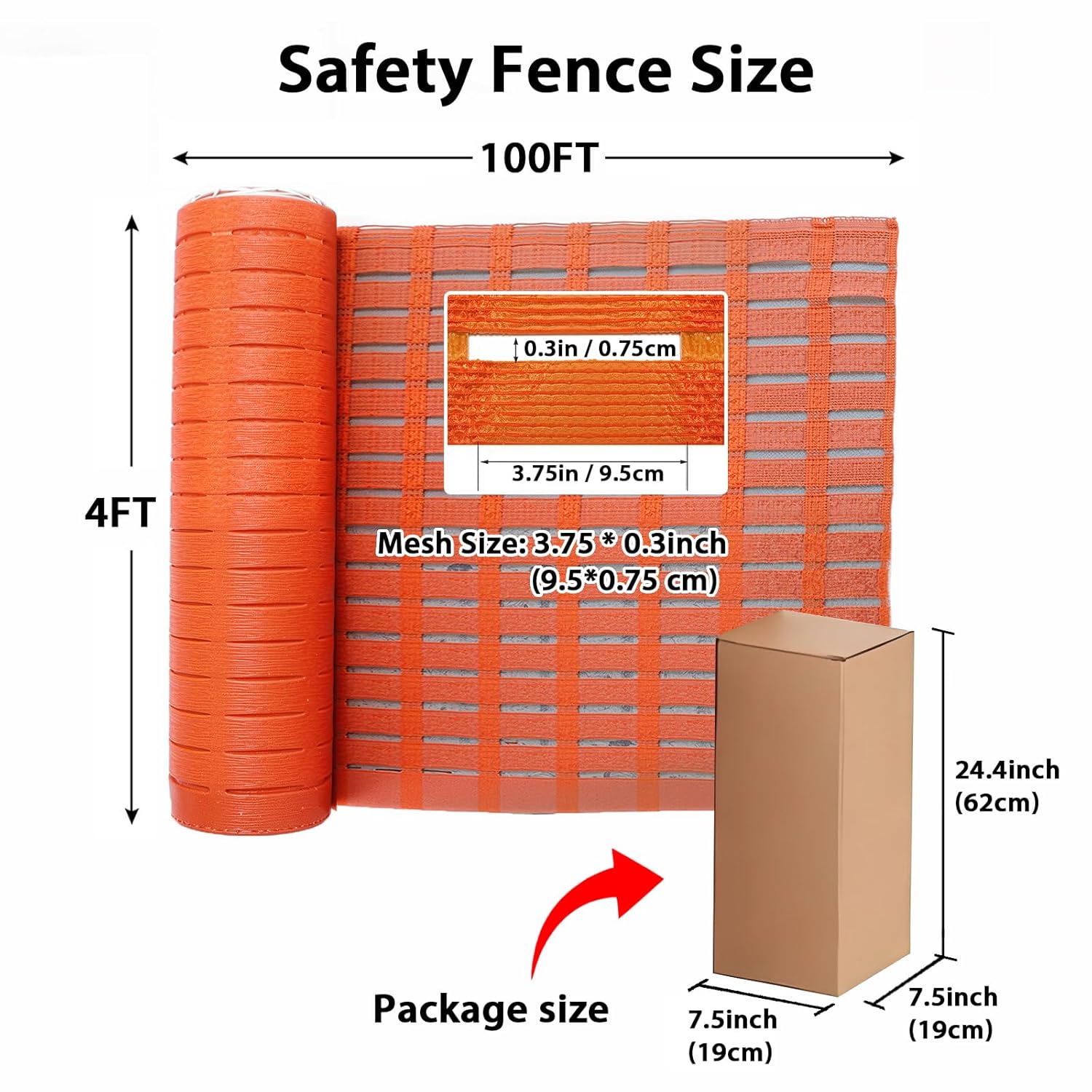 Orange Safety Fence, 4'x100' Snow Fence, Woven Temporary Mesh Fencing Barrier Roll for Construction Sites, Driveway Marking, Home Repairs, Yard Protection, and Nighttime Visibility