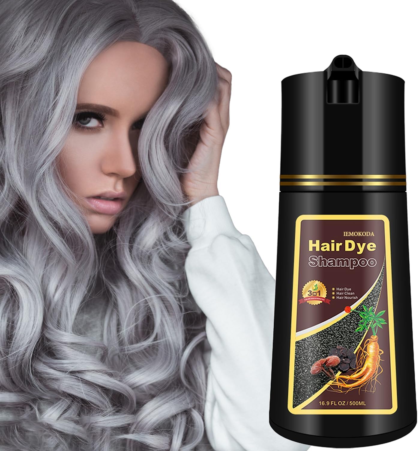 Fvquhvo Silver Gray Hair Dye Shampoo, Hair Color Shampoo for Women Men, Silver Hair Shampoo, Champu Para Canas, Works in Minutes, Long Lasting Natural Color, Easy to Use, 16.90 Fl Oz