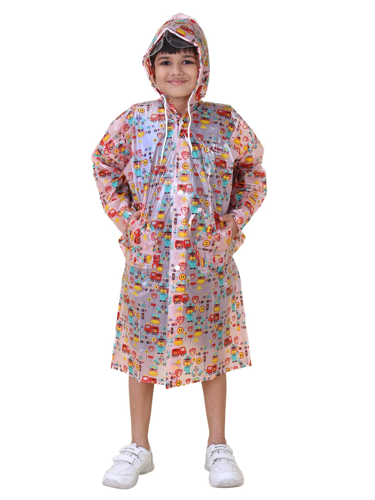 Rupa Kid's Rainwear For Kids, Waterproof Pvc Rain Standard Length Jacket With Carry Bag, Teddy Printed Design, Pack Of 1, Pink