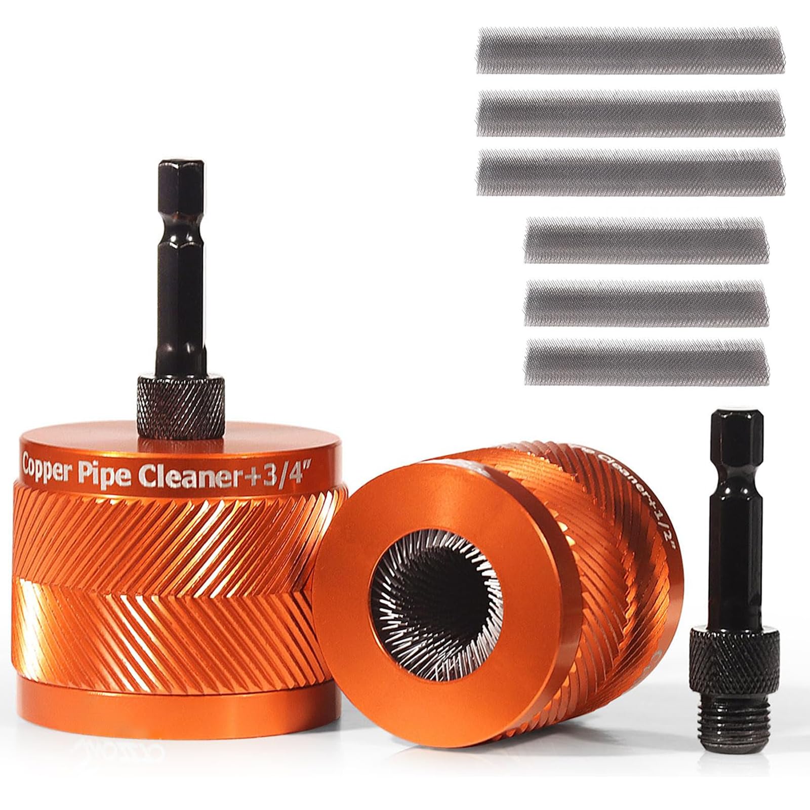 Pipe cleaner, copper pipe cleaner for drilling set - 2-piece, metal pipe cleaning brush set, professional pipe tools, for removing rust stains and paint stains (Orange)