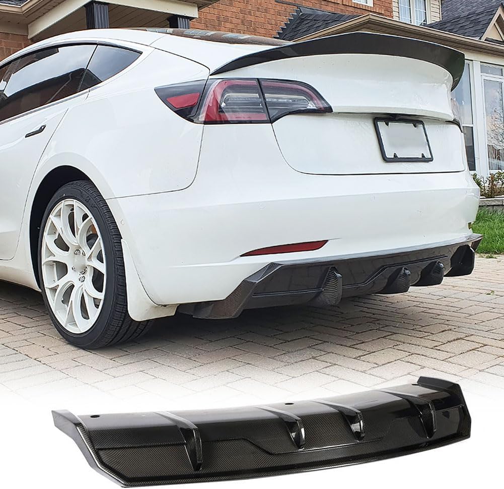 MCARCAR KIT Carbon Fiber Rear Diffuser Compatible with 2017-2023 Tesla Model 3 Rear Lip Diffuser Protector Factory Outlet Lower Bumper Lip Spoiler Body Kit
