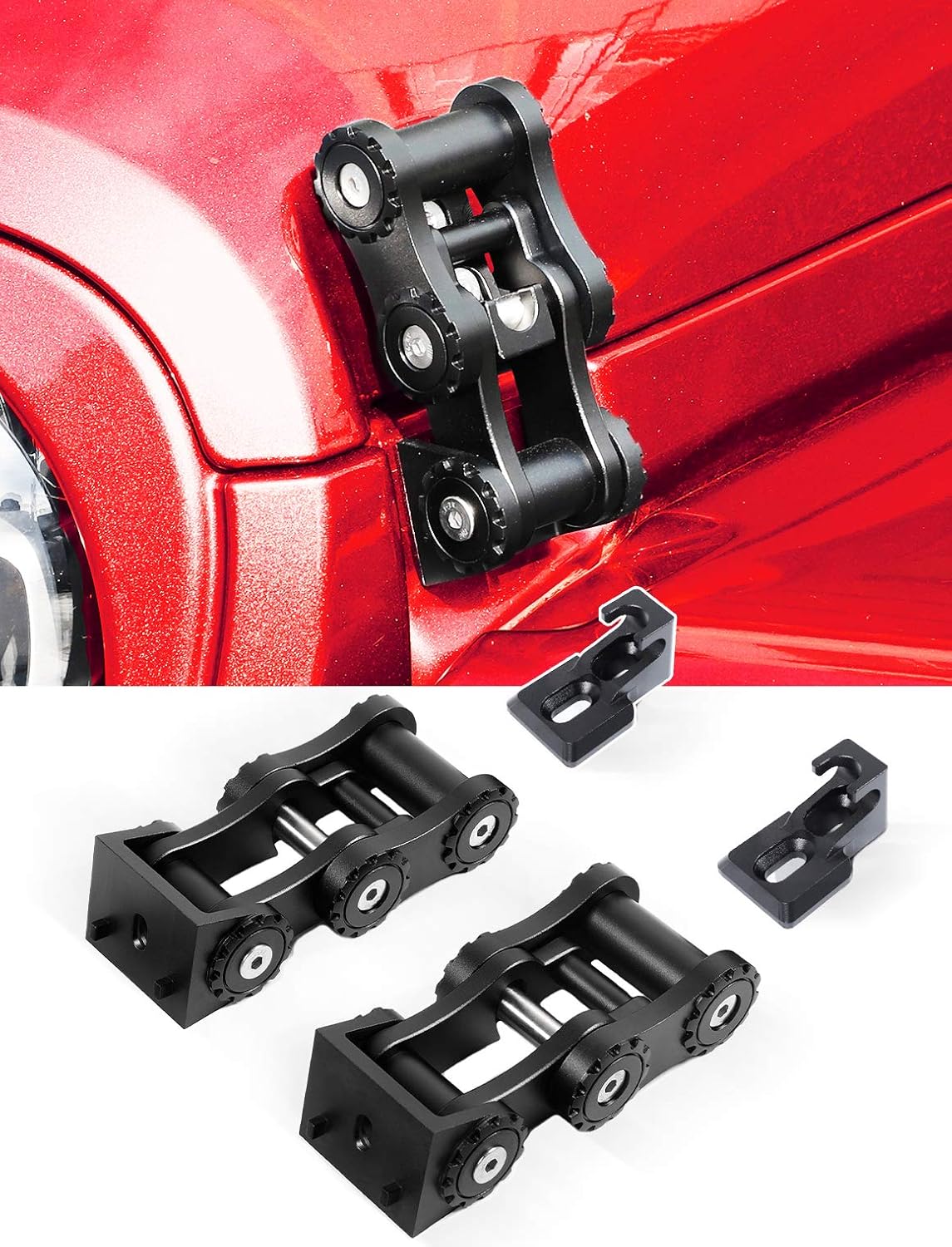 Savadicar Chain Hood Latch, Aluminum Hood Catch Kit for 2007-2025 Jeep Wrangler JK JL 4xe & Gladiator JT, Hood Lock Replacement Accessories, Black, 2 PCs