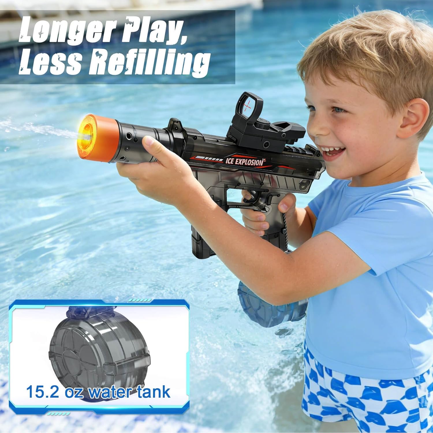 Dolanus Electric Water Blaster Toy for Kids & Adults - Light, Long Range, Automatic, Toys for Kids Ages 8-12, Outdoor Summer Pool Toys- Gifts for Boys Girls(Grey)